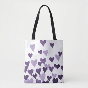 Valentine’s Day Watercolor Hearts – ultra violet Tote Bag