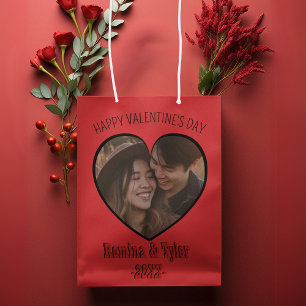 Valentine’s Heart-Shaped Photo & Names Medium Gift Bag