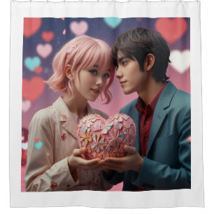 Valentine´s kawaii love champagne, hearts shower curtain