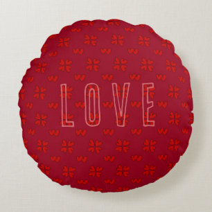 Valentine’s Red Hearts On Red Love  Round Cushion