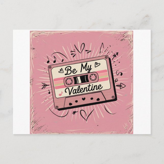Valentine´s retro cassette, for him ,for her postcard (Front)