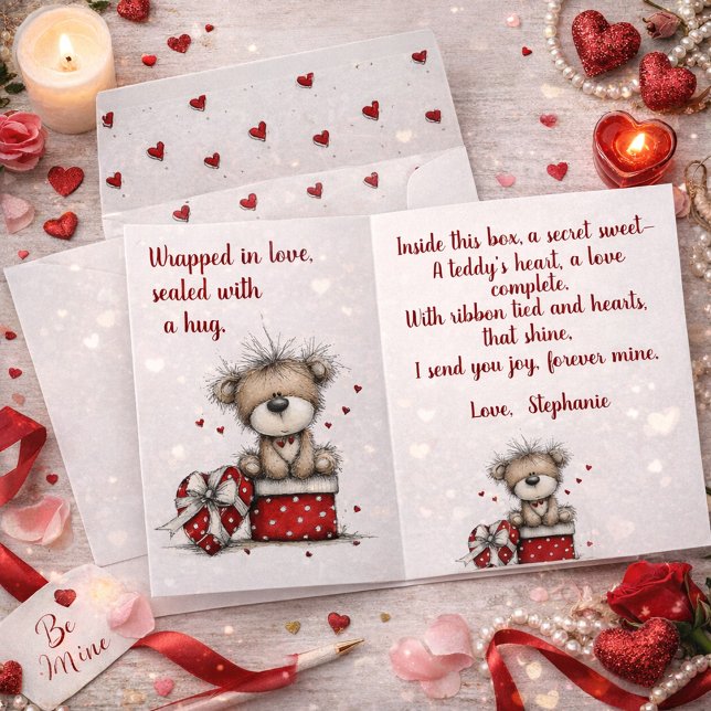 Valentine’s Teddy Bear Gift Box with Poem  Holiday Card (Creator Uploaded)