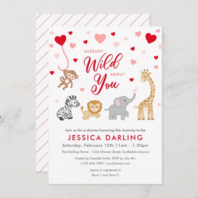 Valentine Safari Baby Shower Theme Invitation (Front/Back)