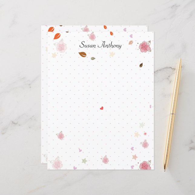 Valentine Shabby Chic Polka Dot Stationary Paper (Front/Back In Situ)
