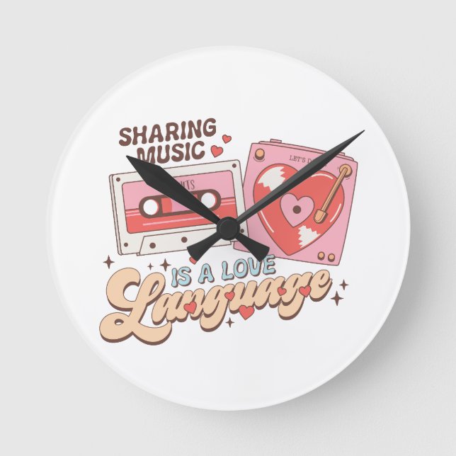 Valentine Sharing Music Is A Love Language Round Clock (Front)