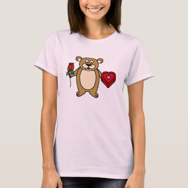 Valentine Shirt with Cute Teddy Bear with Roses an (Front)