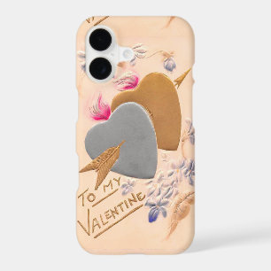 Valentine Silver and Gold Hearts Antique Postcard