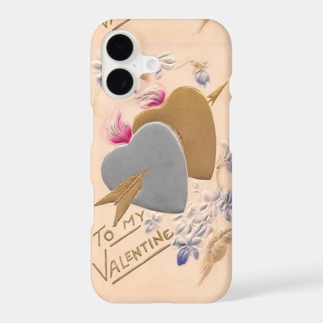 Valentine Silver and Gold Hearts Antique Postcard (Back)