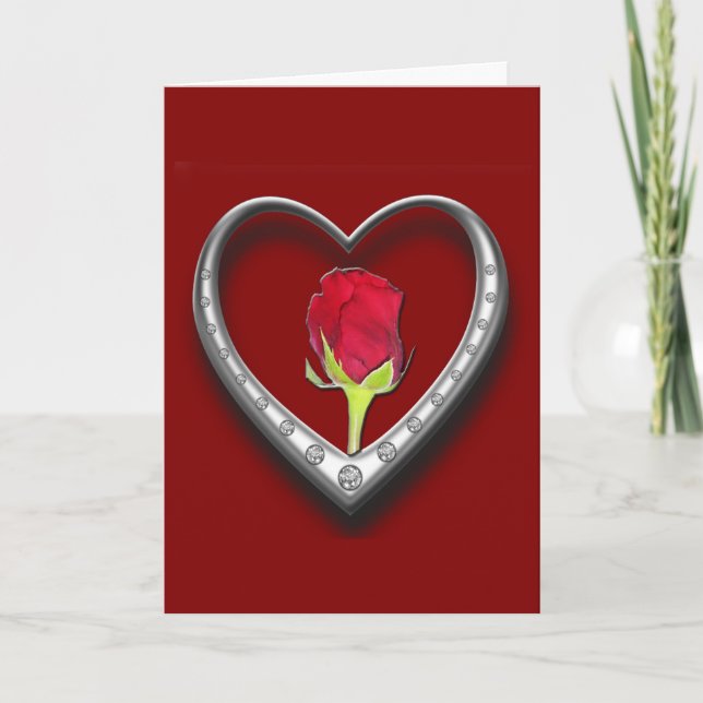 Valentine Silver Charm Frame Heart - Red Rose Card (Front)