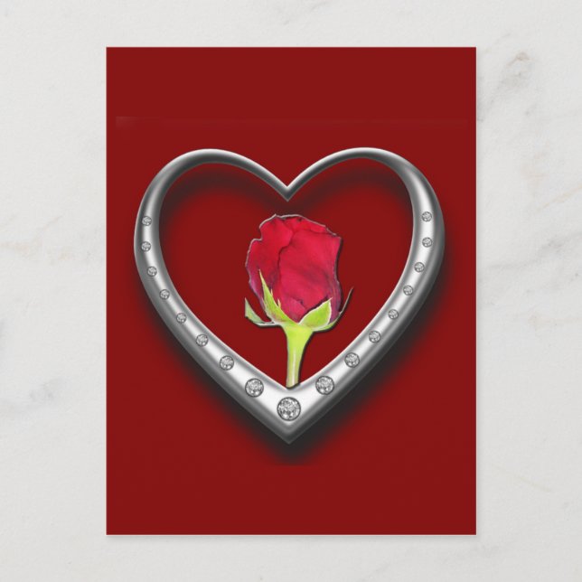 Valentine Silver Charm Frame Heart - Red Rose Card (Front)