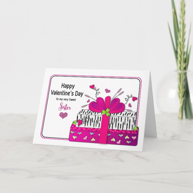 Valentine Sister Gifts in Pinks Zebra Print Holiday Card (Front)