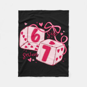 Valentine Six Seven Cute Dice Hearts Coquette Bow Fleece Blanket