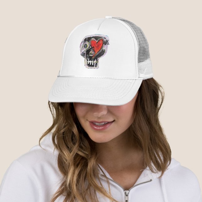 VALENTINE SKULL TRUCKER HAT (In Situ)