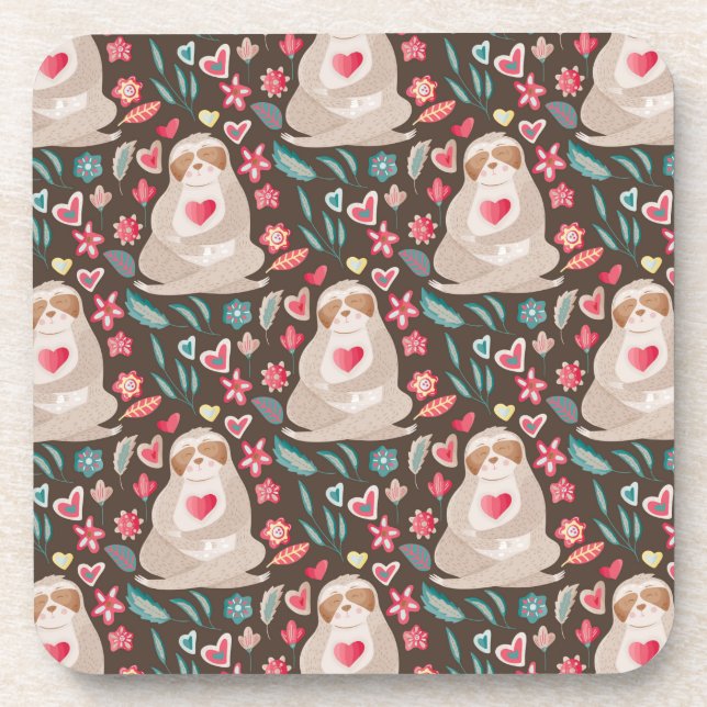 Valentine Sloth Pattern Coaster (Front)