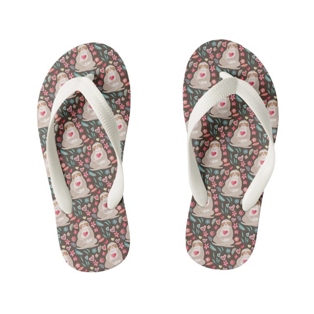 Valentine Sloth Pattern Kid's Jandals (Footbed)