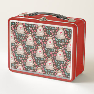 Valentine Sloth Pattern Metal Lunch Box