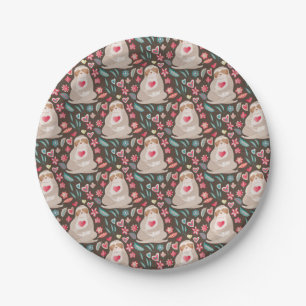 Valentine Sloth Pattern Paper Plate