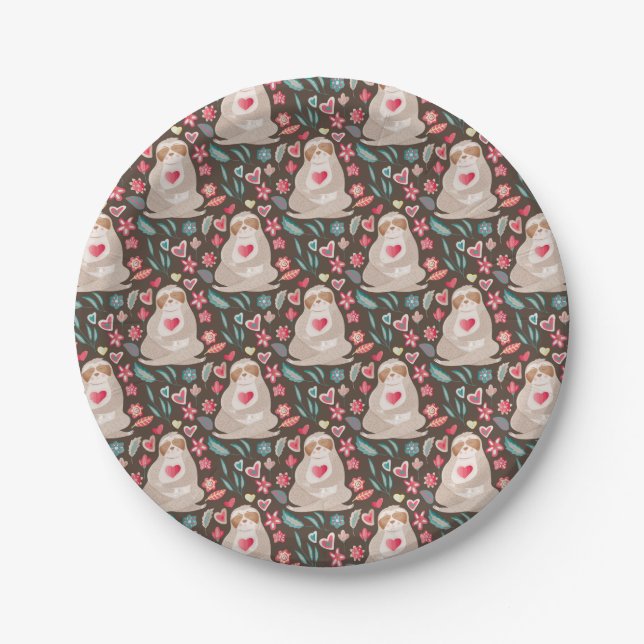 Valentine Sloth Pattern Paper Plate (Front)