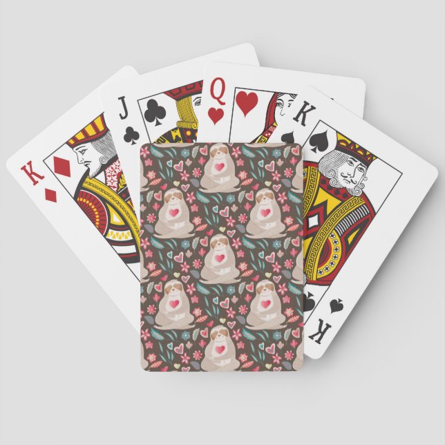 Valentine Sloth Pattern Playing Cards (Back)