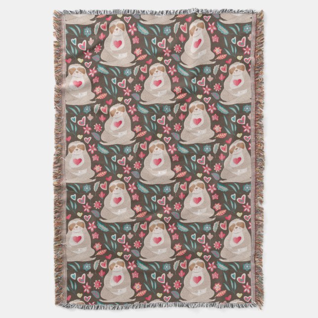 Valentine Sloth Pattern Throw Blanket (Front Vertical)