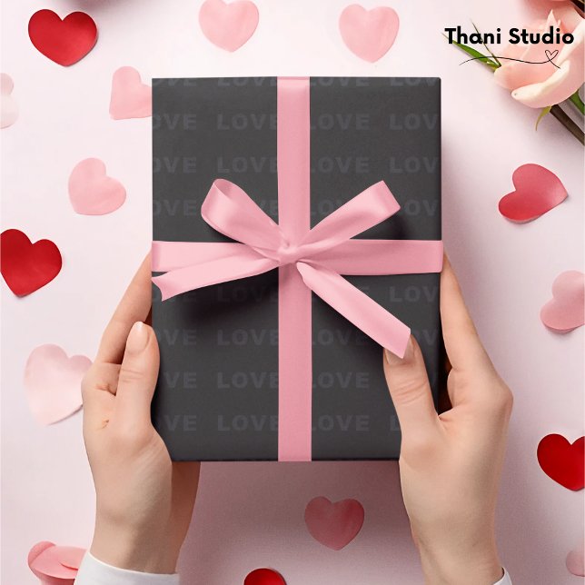 Valentine Smooth Black Modern Simple Typography  Wrapping Paper (Creator Uploaded)