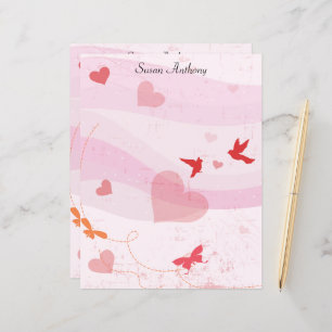 Valentine Soft Hearts Butterflies Stationary Paper