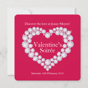 Valentine soirée diamonds heart party invite
