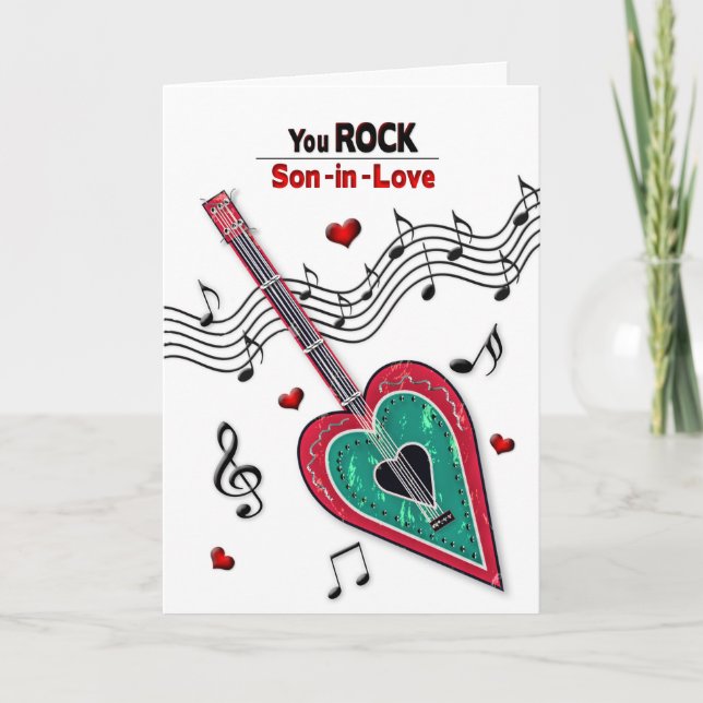 Valentine Son in Law Heart Guitar Music Holiday Card (Front)