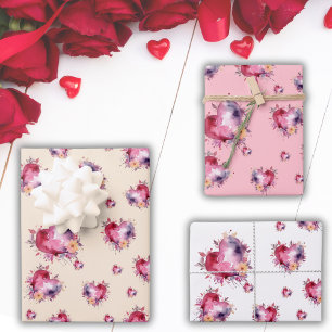 Valentine Splash of Hearts Pattern Wrapping Paper Sheet