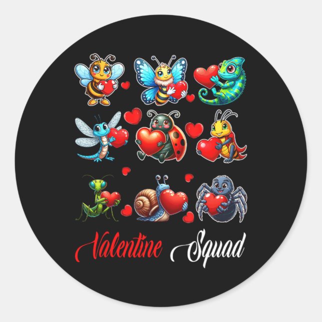 Valentine Squad Insects Bee Butterfly Ladybug Hold Classic Round Sticker (Front)