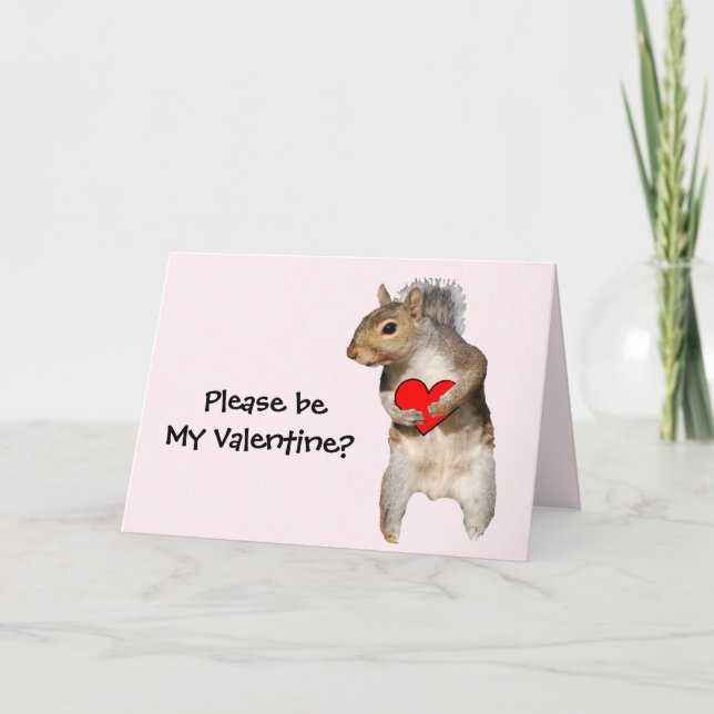 Valentine Squirrel with Heart Holiday Card (Front)