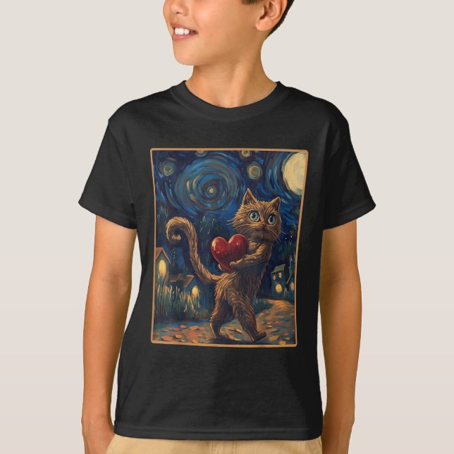 Valentine Starry Night Van Gogh Tee Cat Valentines (Front)