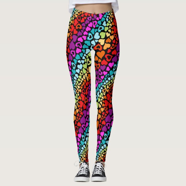 Valentine Streaming Rainbow Love Hearts Leggings (Front)