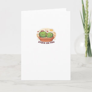 Valentine Stuck On You Cute Cactus Couple Love Pla Card