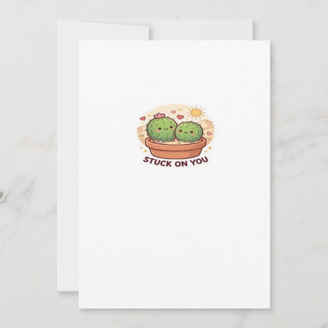 Valentine Stuck On You Cute Cactus Couple Love Pla Holiday Card (Front)