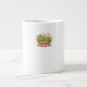 Valentine Stuck On You Cute Cactus Couple Love Pla Large Coffee Mug