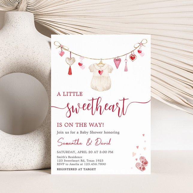 Valentine Sweetheart Baby Shower Invitation (A Little Sweetheart Valentine Baby Shower Invitation)