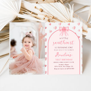 Valentine Sweetheart Pink Hearts Birthday Photo Invitation