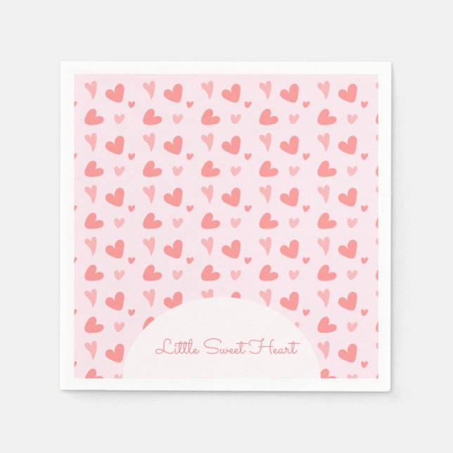 Valentine Sweetheart Pink Peach Hearts Birthday Napkin (Front)