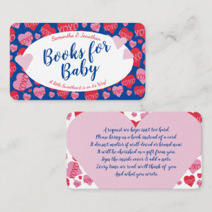 Valentine Sweetheart Pink Red Hearts Books Baby Enclosure Card