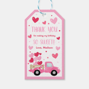 Valentine Sweetheart Pink Truck 1st Birthday Party Gift Tags