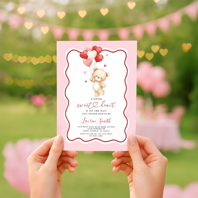 Valentine Sweetheart Teddy Bear Baby Shower Invitation (Creator Uploaded)