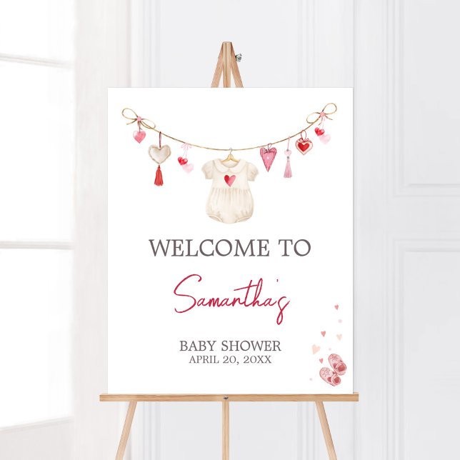 Valentine Sweetheart Welcome Poster (A Little Sweetheart Valentine Baby Shower Welcome Sign)