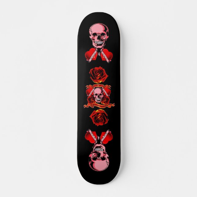 Valentine Tattoo Skull Heart Skateboard (Front)