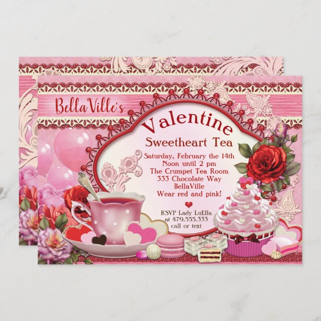 Valentine Tea Party Invitations (Front/Back)