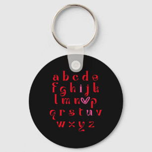 Valentine Teacher Alphabet Abc I Love U Heart Wome Key Ring