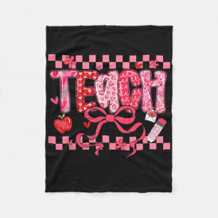 Valentine Teacher Coquette Bow Pencil Girl Women Fleece Blanket