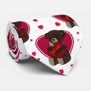 Valentine Teddy Bear And Hearts, Tie