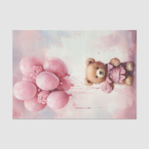 Valentine Teddy Bear Holding Pink Balloons Tissue Paper