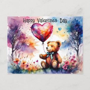 Valentine Teddy bear with Heart shaped balloon Postcard